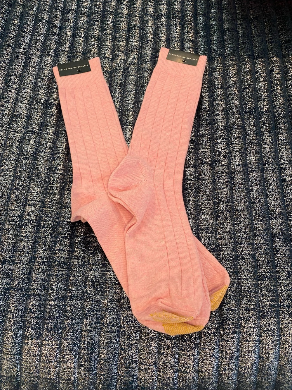 Gold Toe Men's Ribbed Pink Dress Socks with Yellow Toe